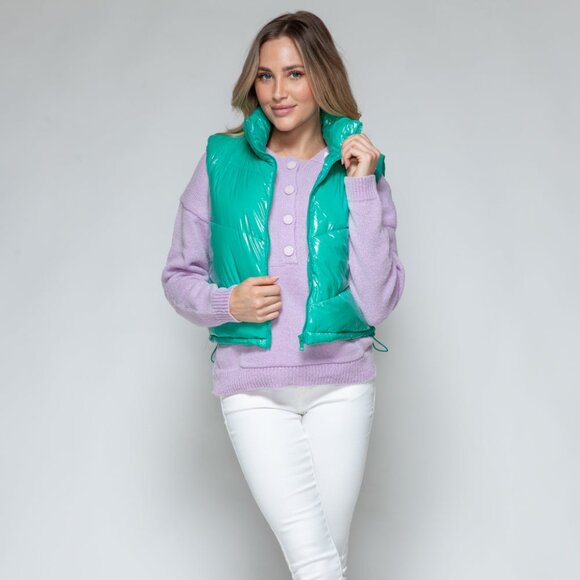 Snobbish Zip Up Turtleneck Shiny Quilted Vest - Picture 6 of 6